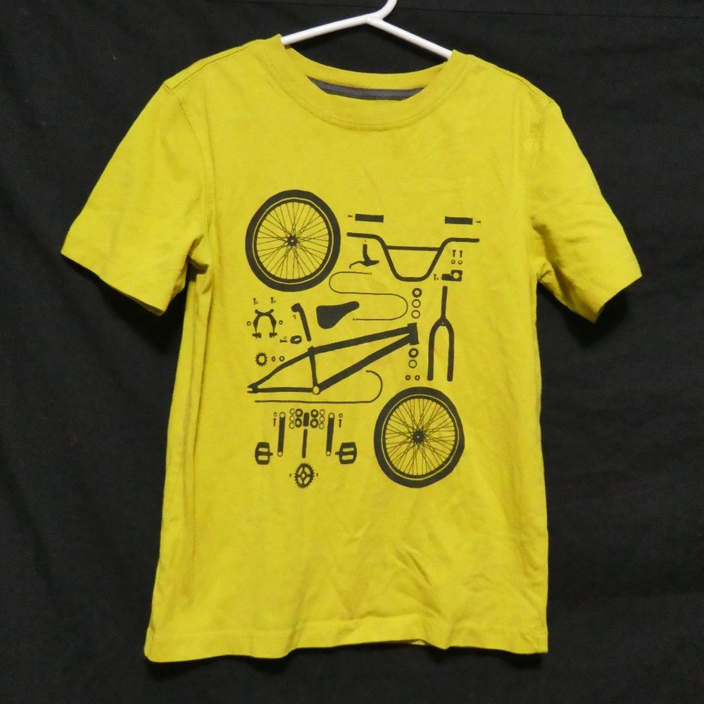 GAP KIDS, mustard graphic T-Shirt, bicycle parts design, small 6-7 years, EUC